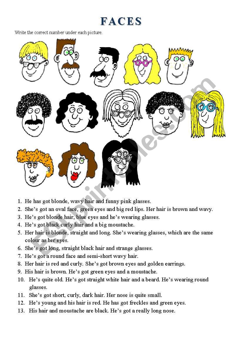 Faces - outer appearance vocabulary exercise