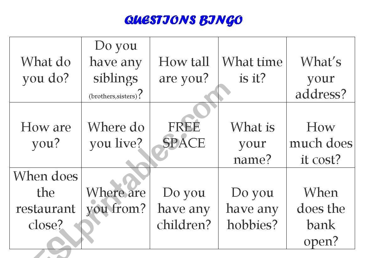 Question Answer Conversation Bingo