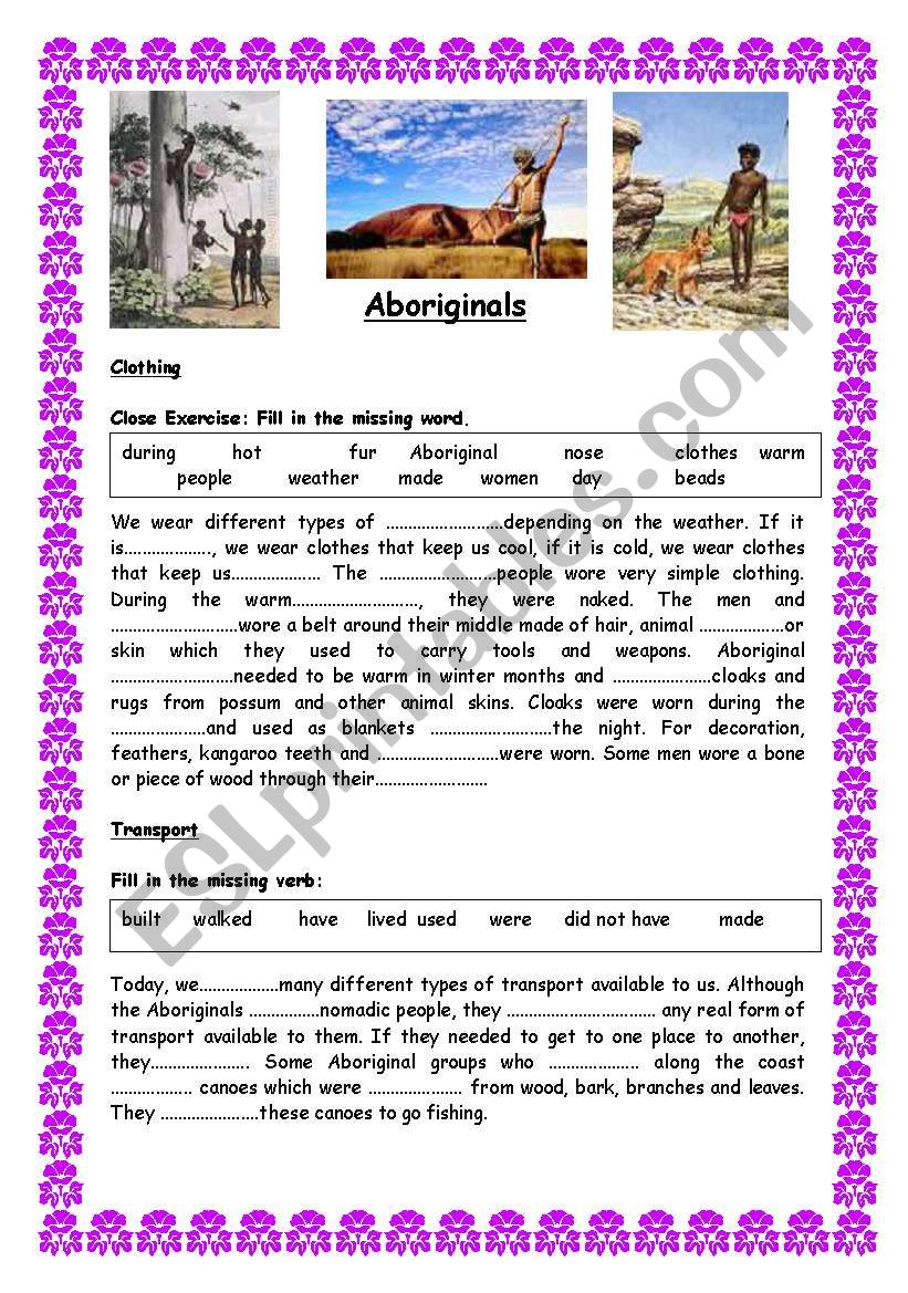 Australian Aborigines Comprehensive Unit of Work - (( 11 pages )) - elementary to intermediate - editable