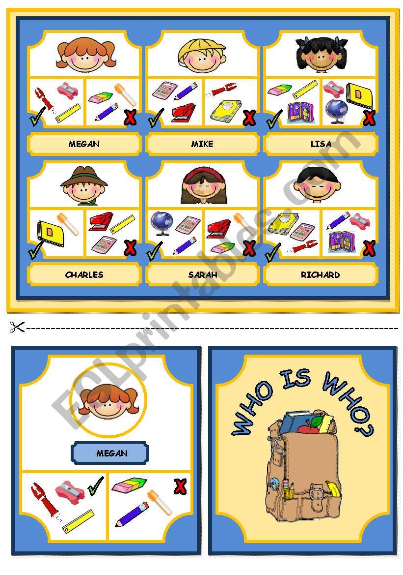 WHO IS WHO? GAME - CLASSROOM OBJECTS AND HAVE GOT (part 1)