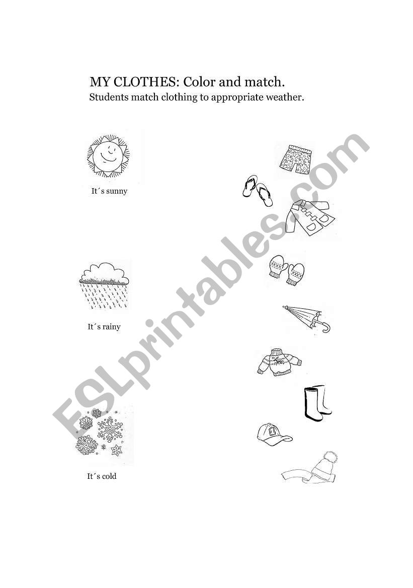 My clothes: color and match worksheet