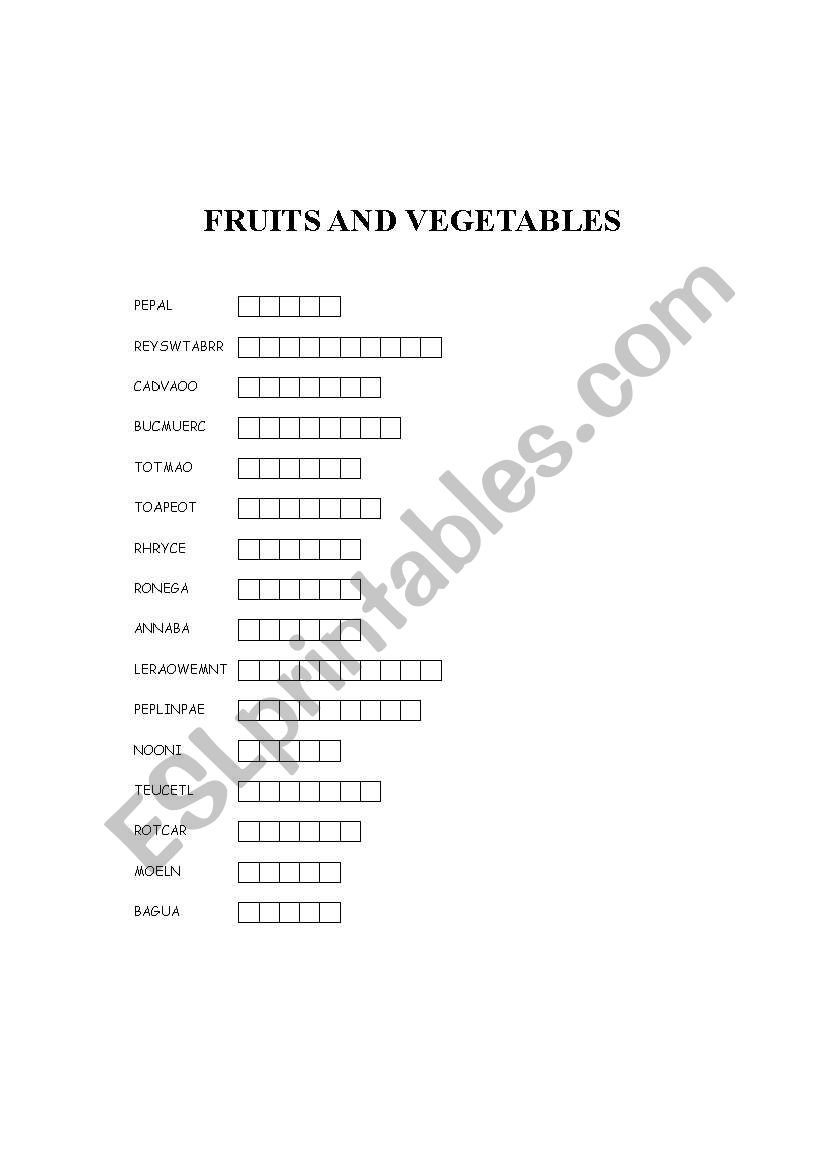 FRUITS AND VEGETABLES worksheet