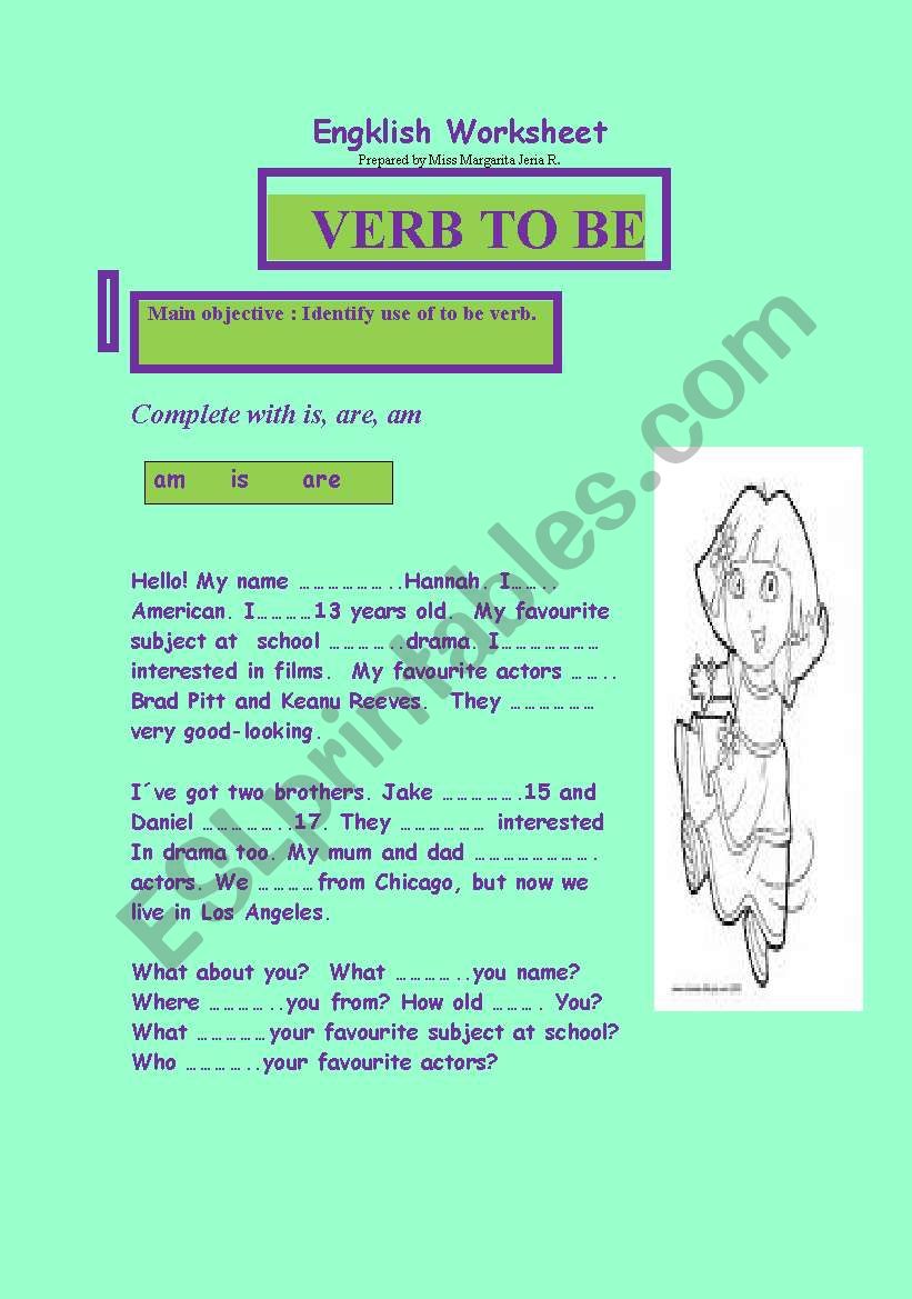 USING TO BE VERB worksheet