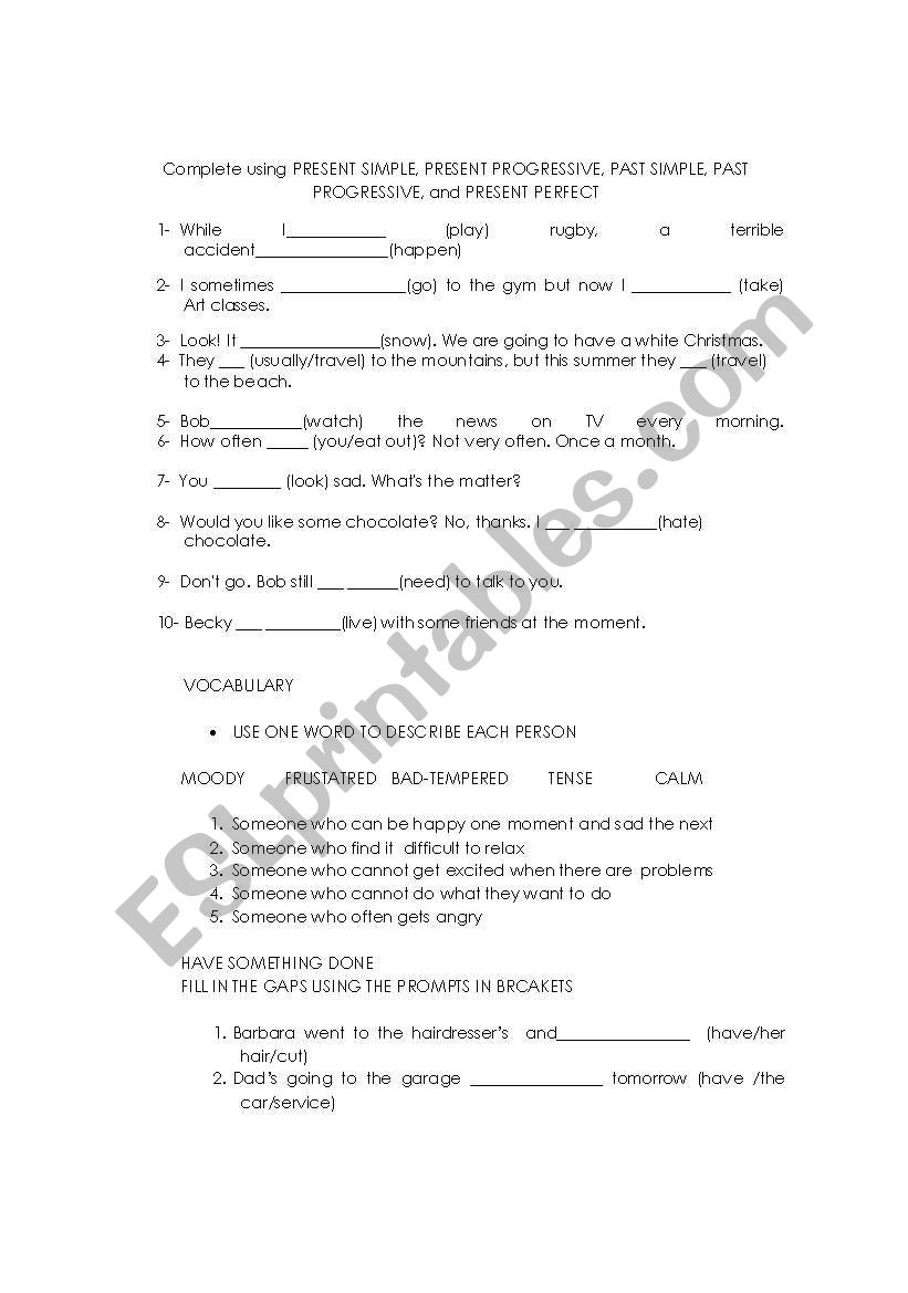 TENSES worksheet