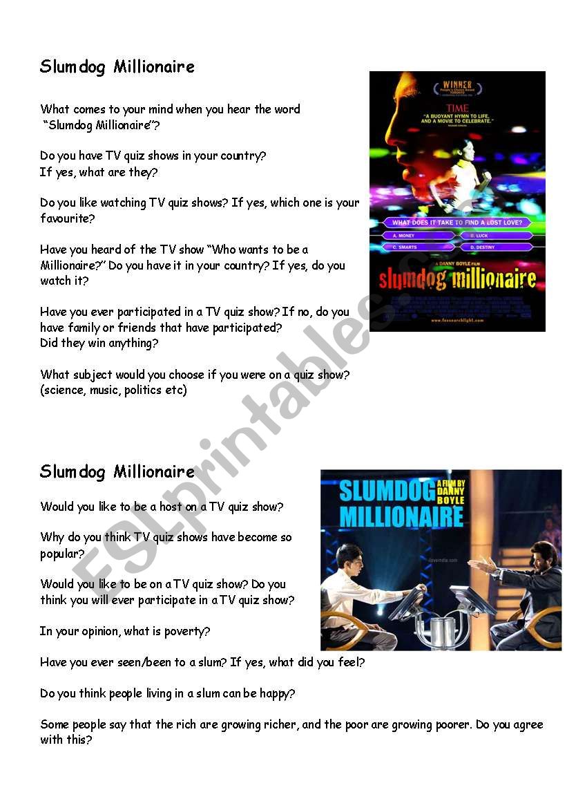 Slumdog millionaire conversation questions