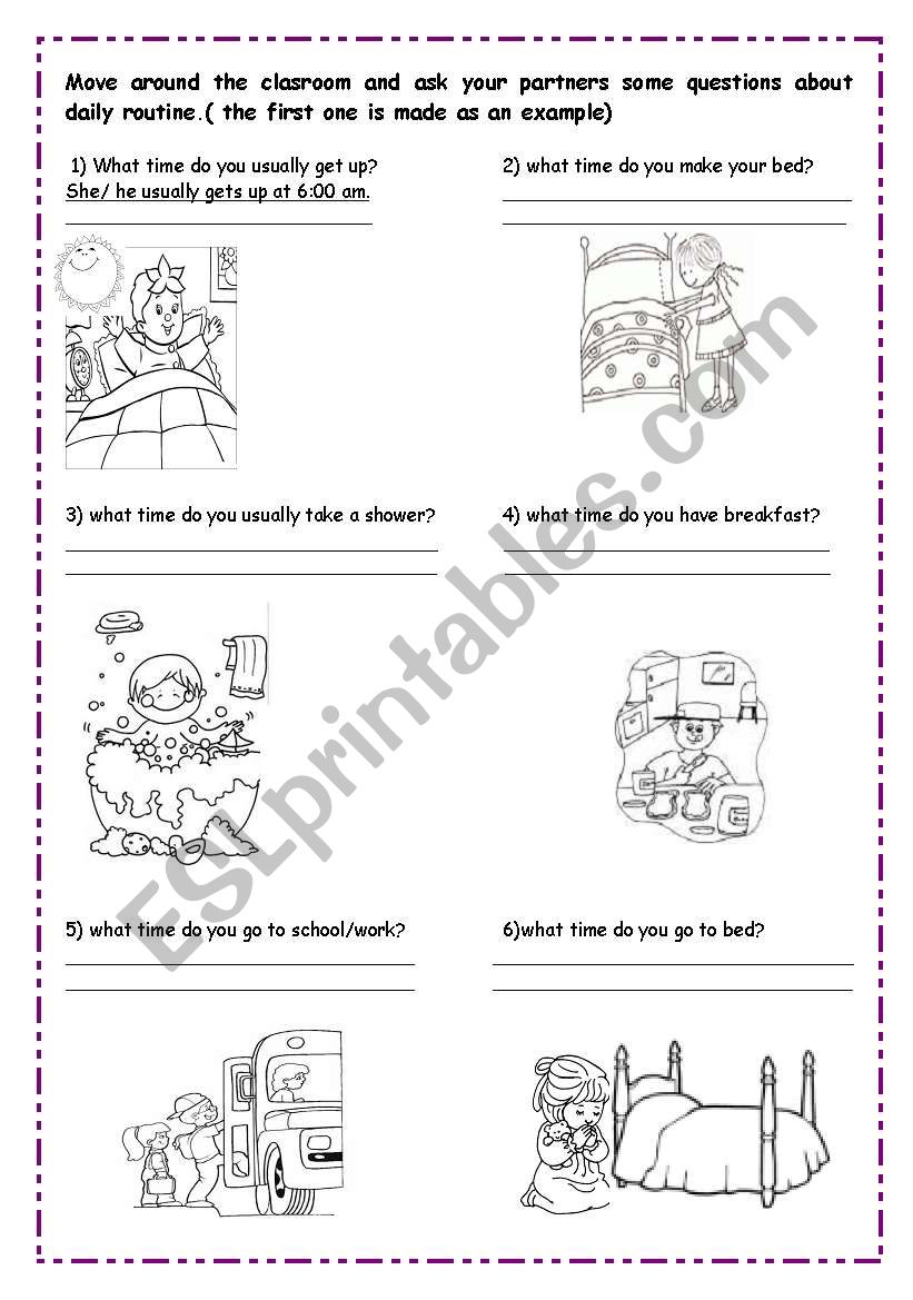 Daily routine worksheet