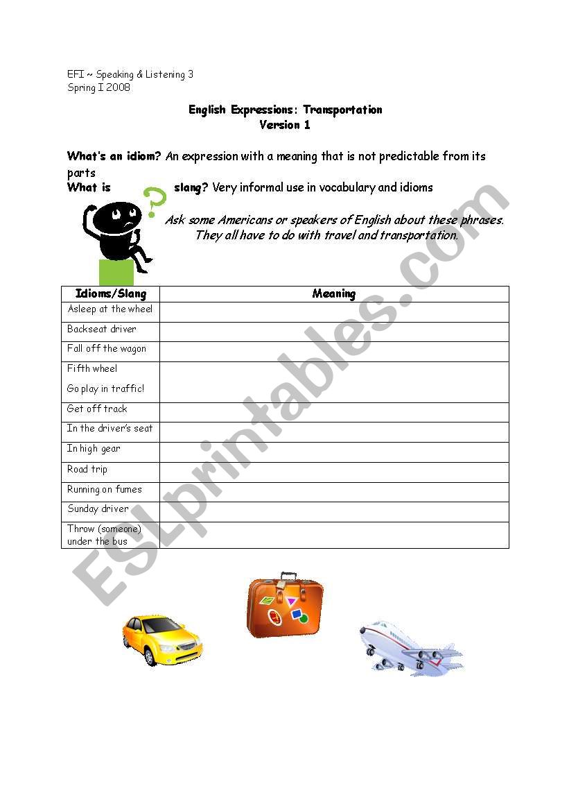 Travel Idioms worksheet