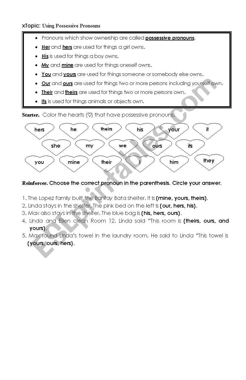 possessive pronouns worksheet