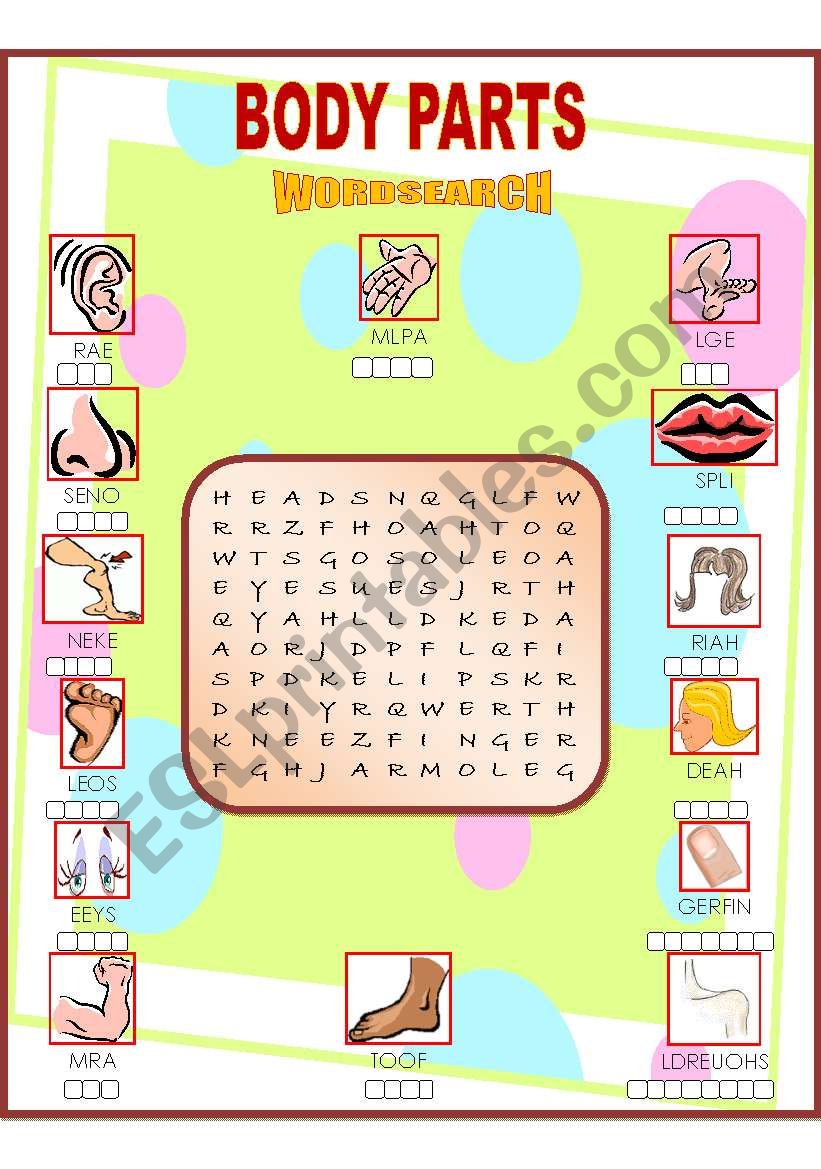 Body Parts Wordsearch worksheet