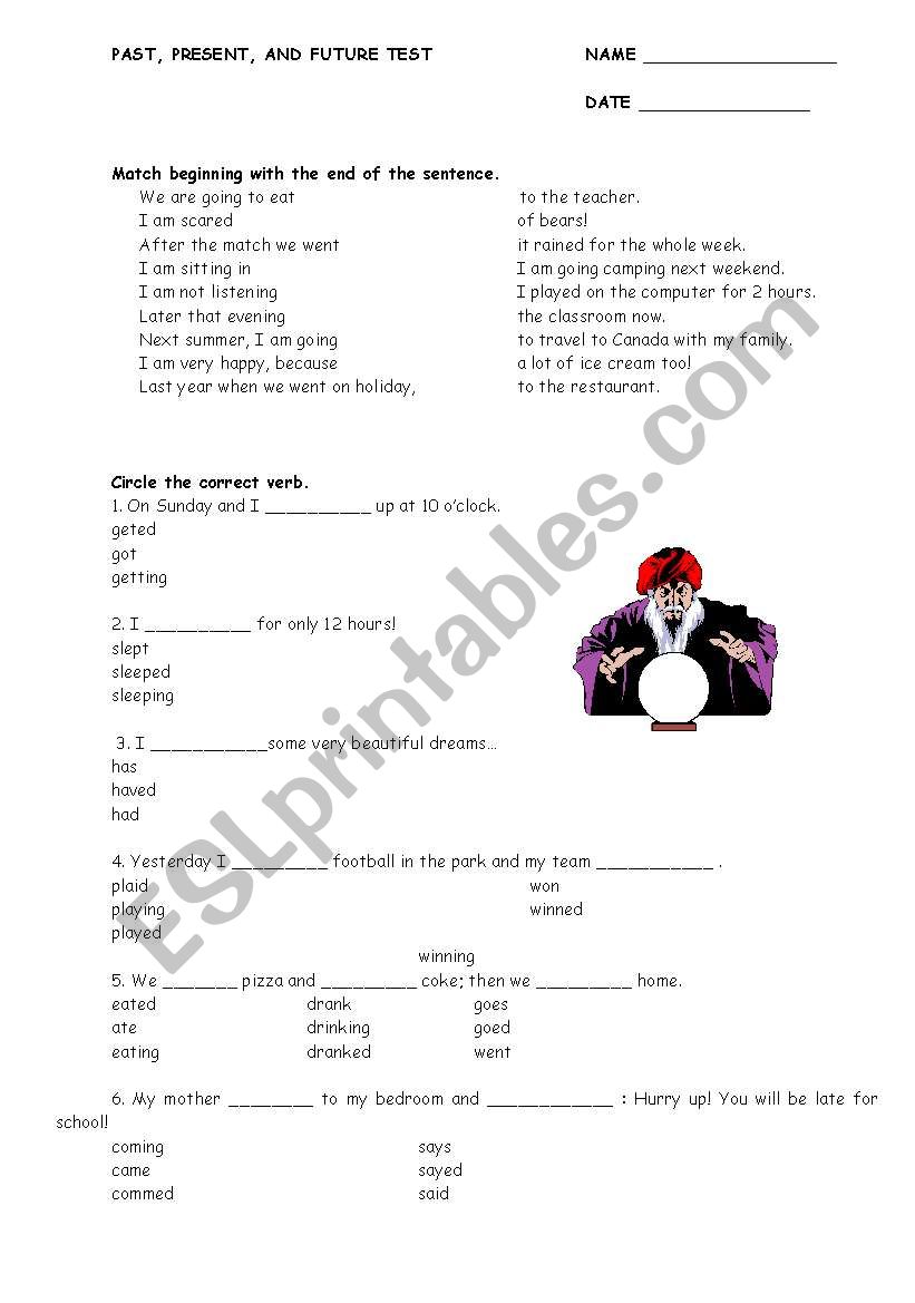 PAST, PRESENT AND FUTURE TEST worksheet