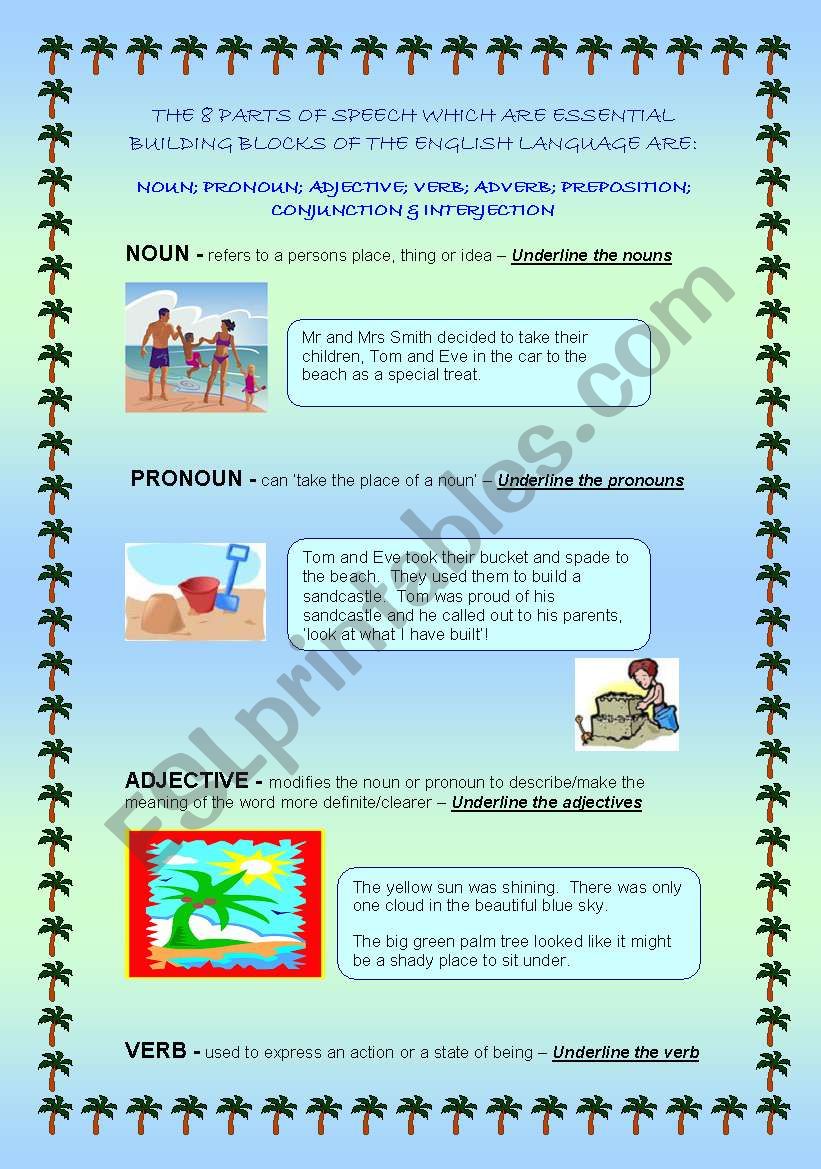 8 parts of speech worksheet