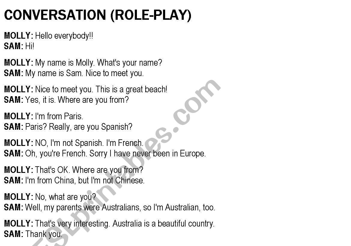 ROLE PLAY worksheet