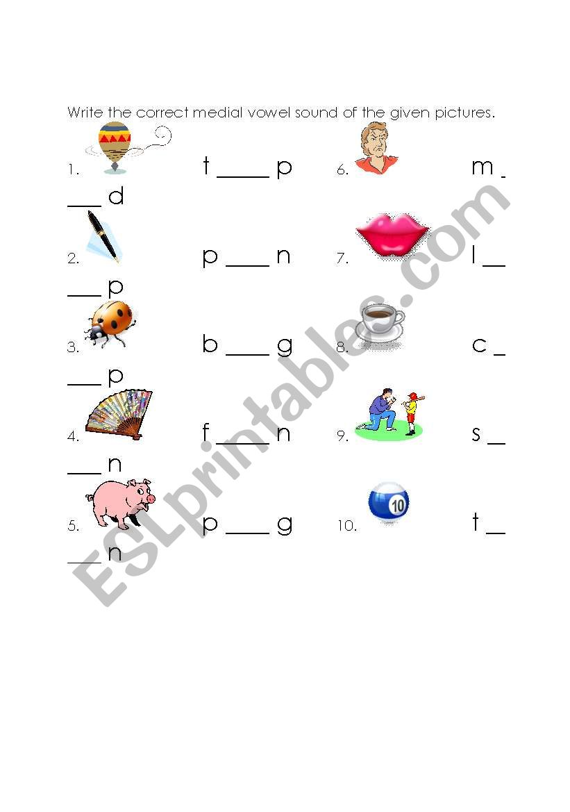 Medial Vowels worksheet