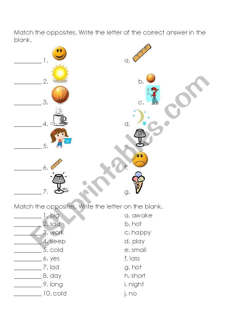 Opposites worksheet