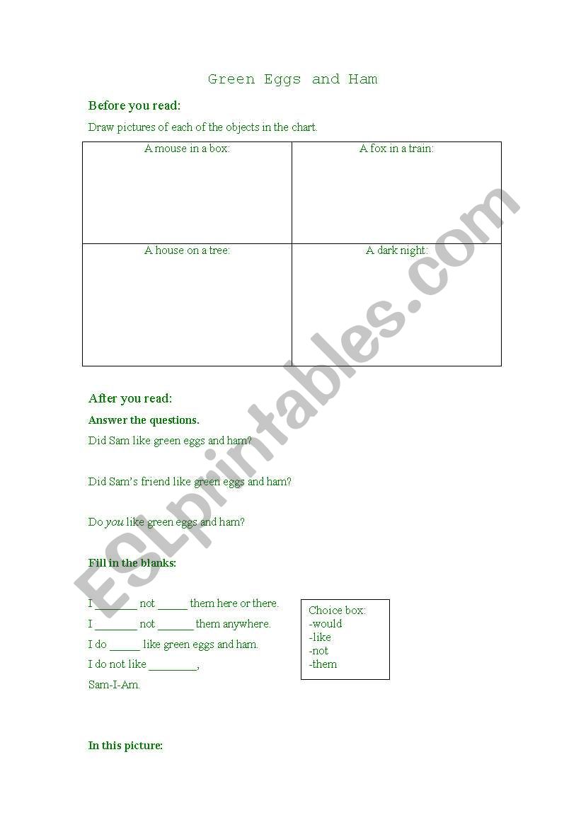 Green Eggs and Ham  worksheet