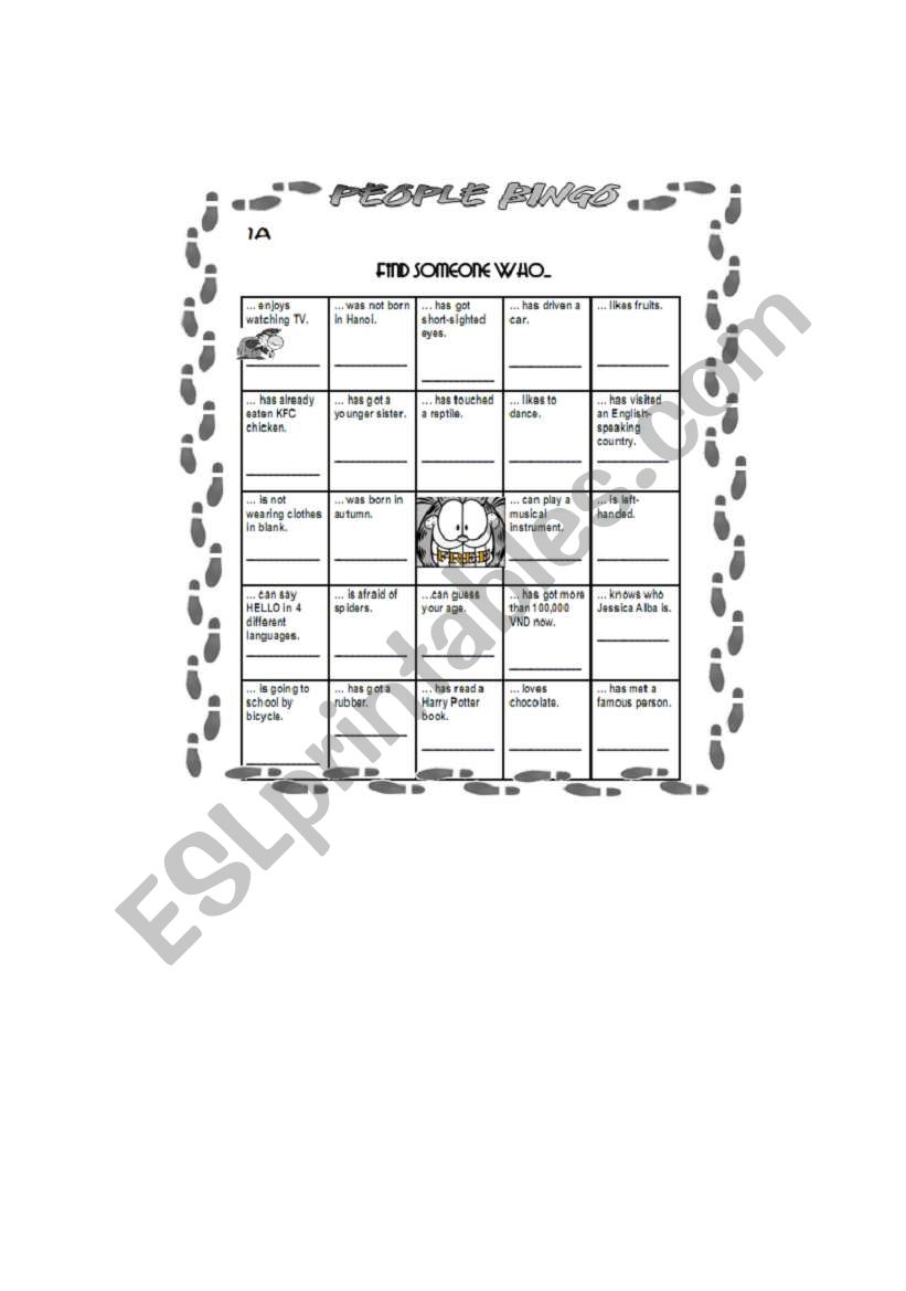 People Bingo worksheet