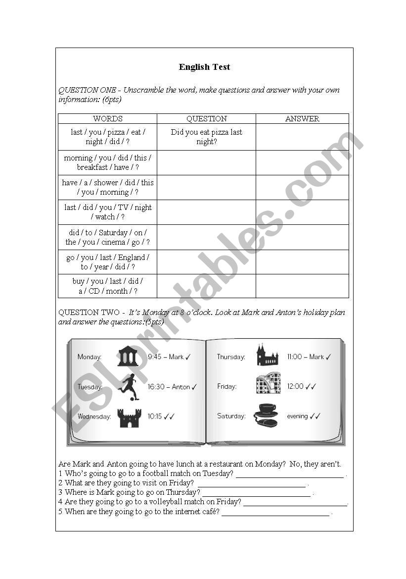 Test for young students... worksheet