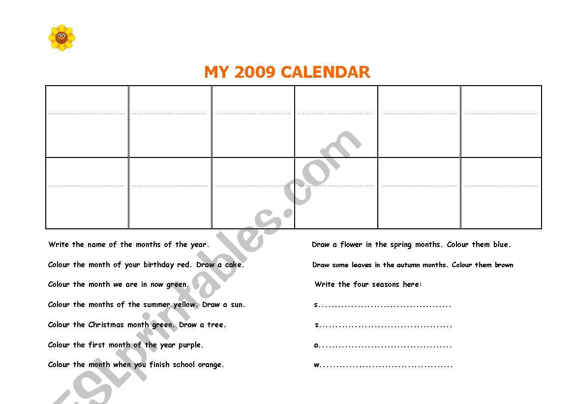 Months of the year calendar worksheet