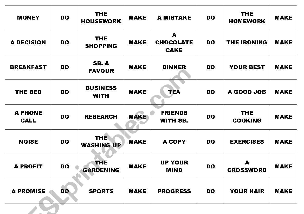 Make vs Do Dominoes worksheet