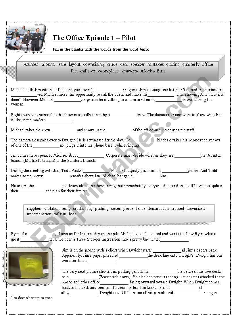 the office season 1 episode 1- fill in the blanks summary