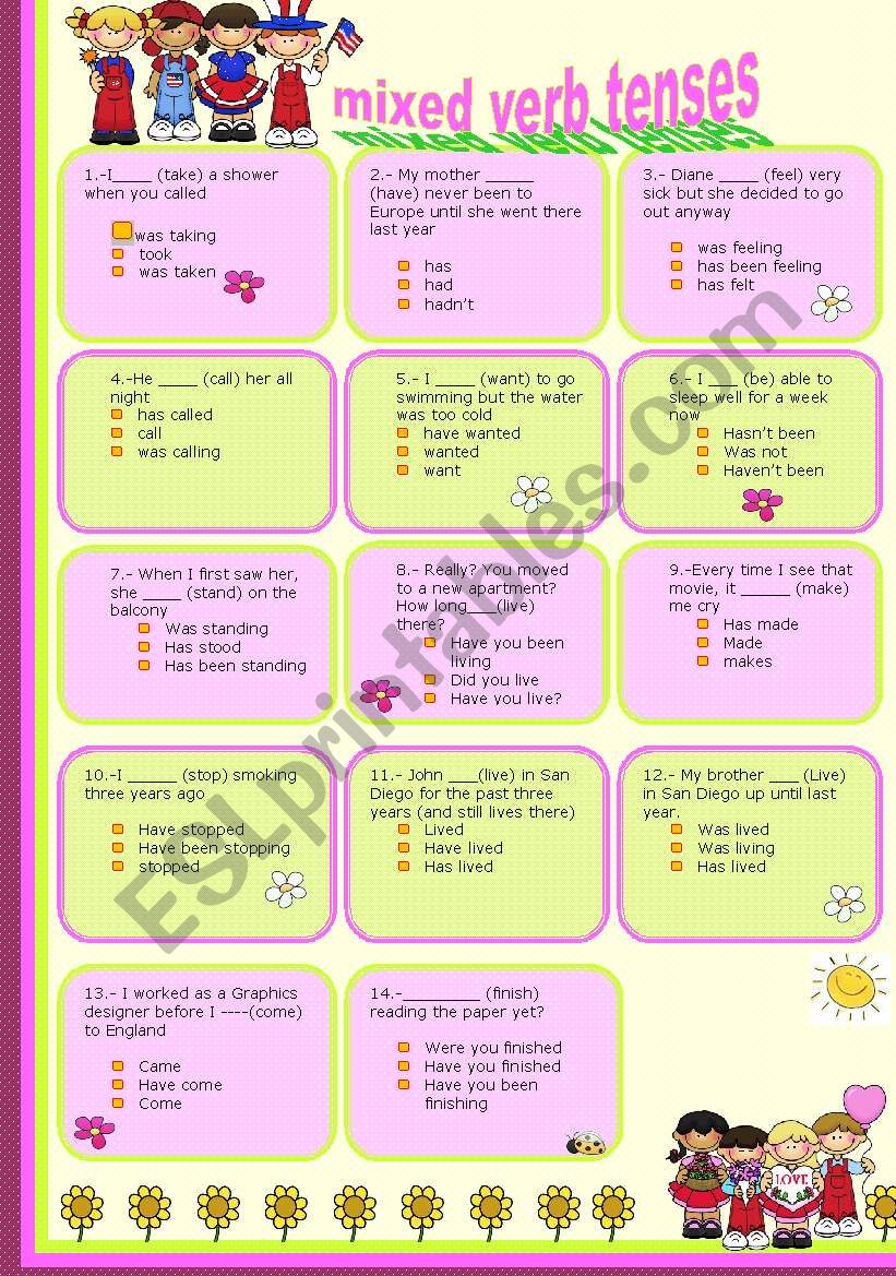 MIXED VERB TENSE PART 1 worksheet