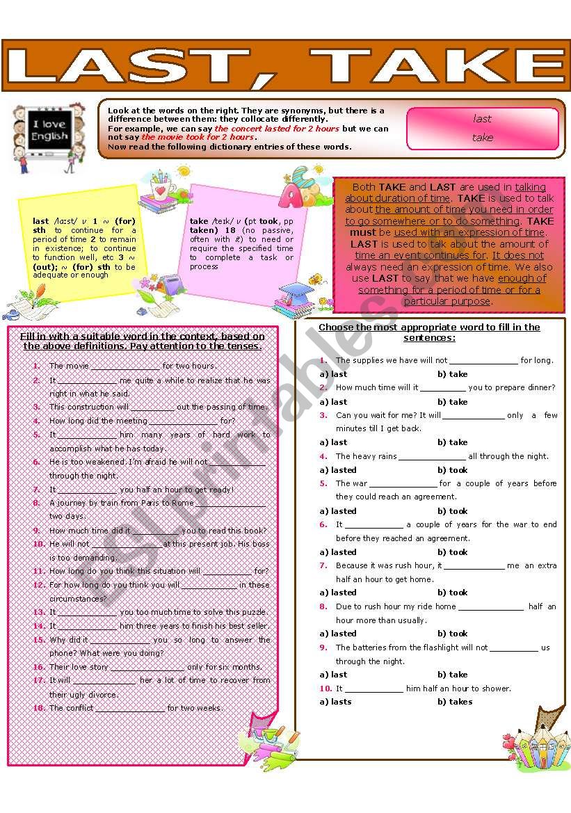 COLLOCATION 39 - LAST, TAKE worksheet