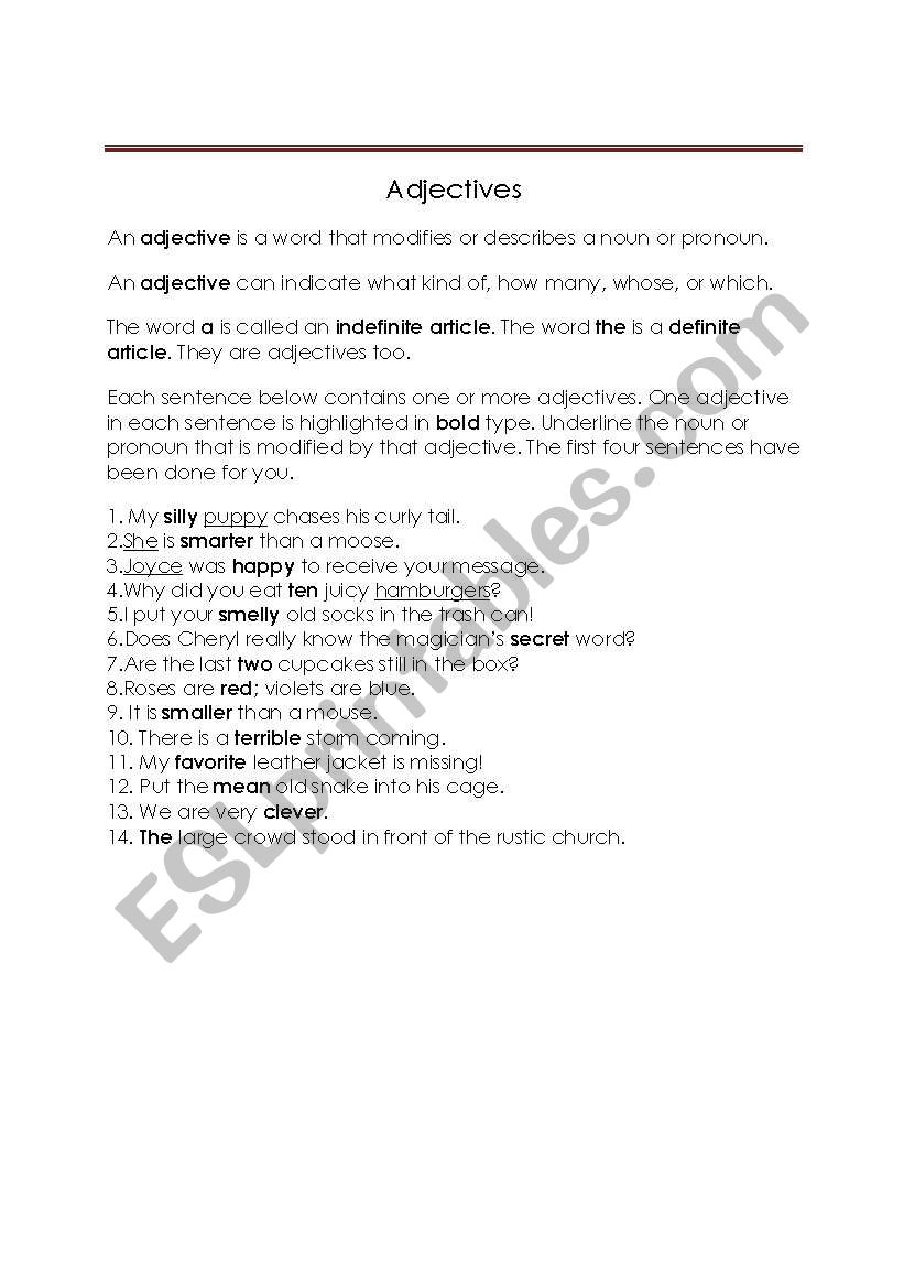 Adjectives worksheet