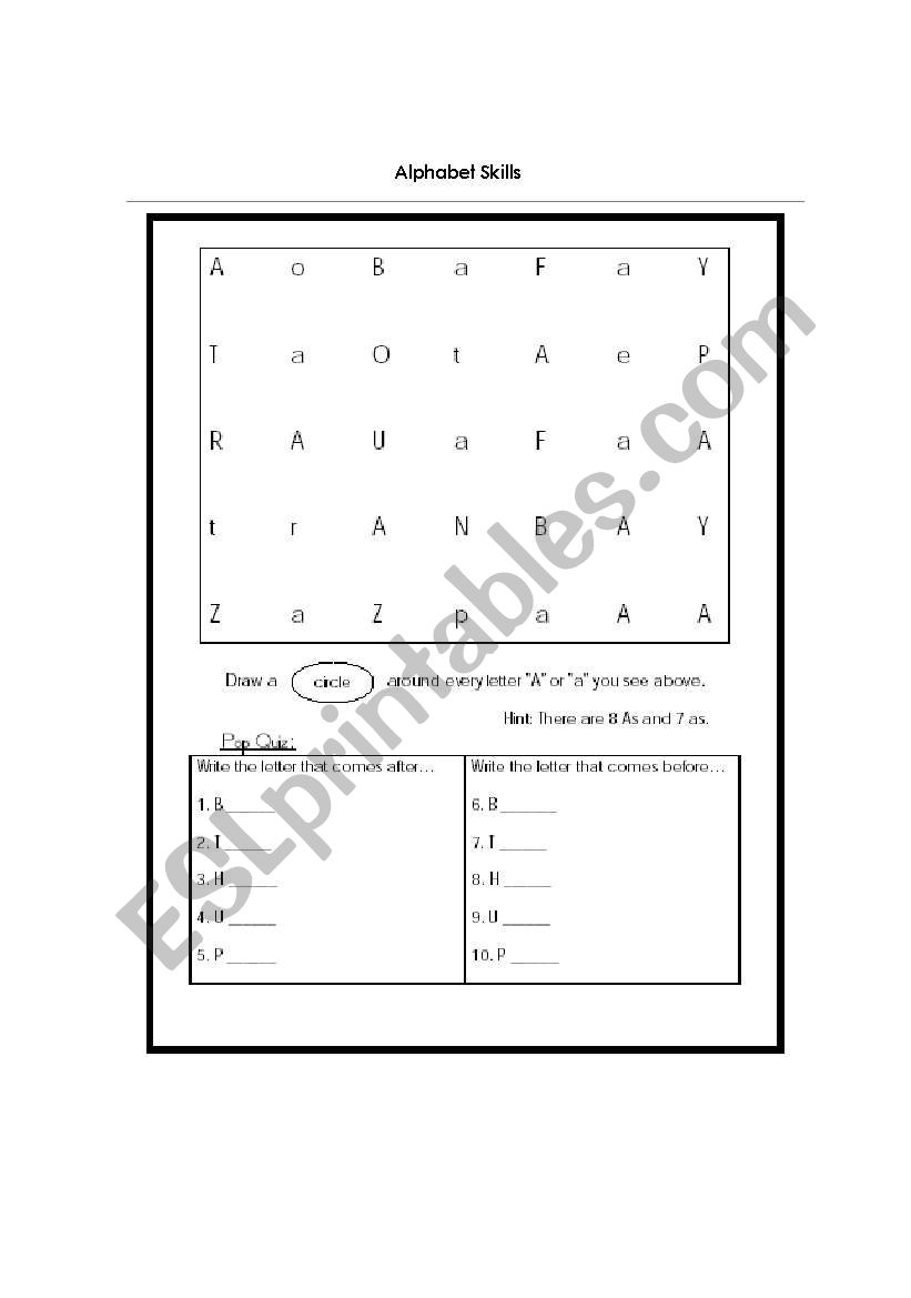 Alphabet Skills worksheet