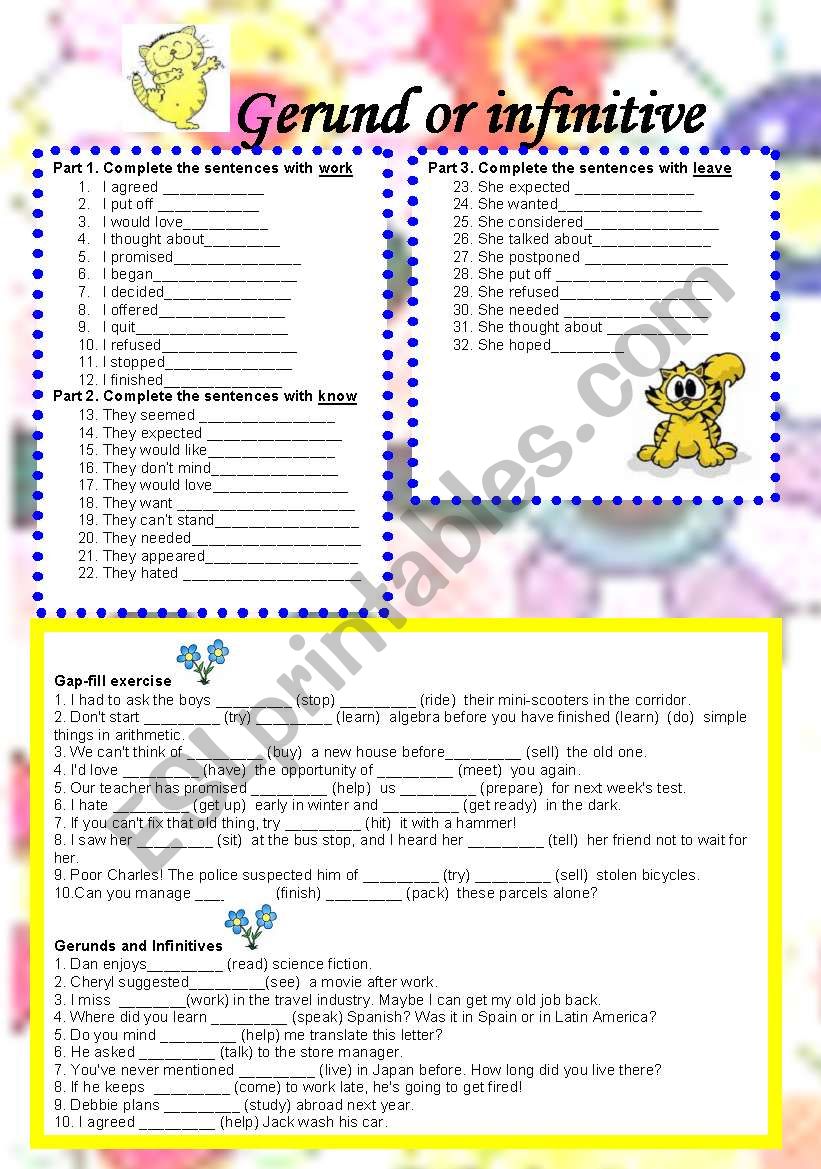 Gerund and Infinitive worksheet