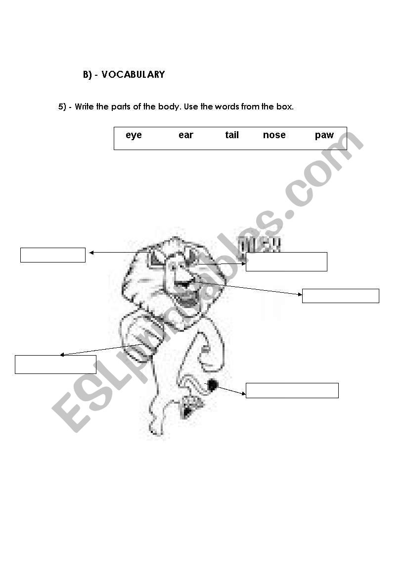 madagascar parts of the body worksheet