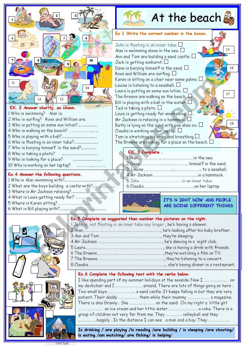 At the  beach worksheet