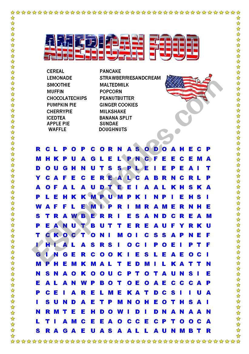 American Food Wordsearch   worksheet