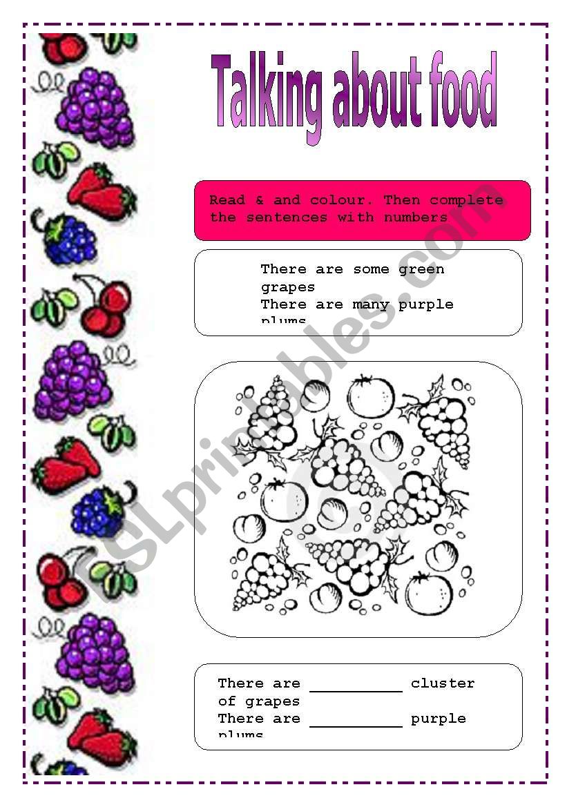 FOOD-COLOURS & NUMBERS worksheet