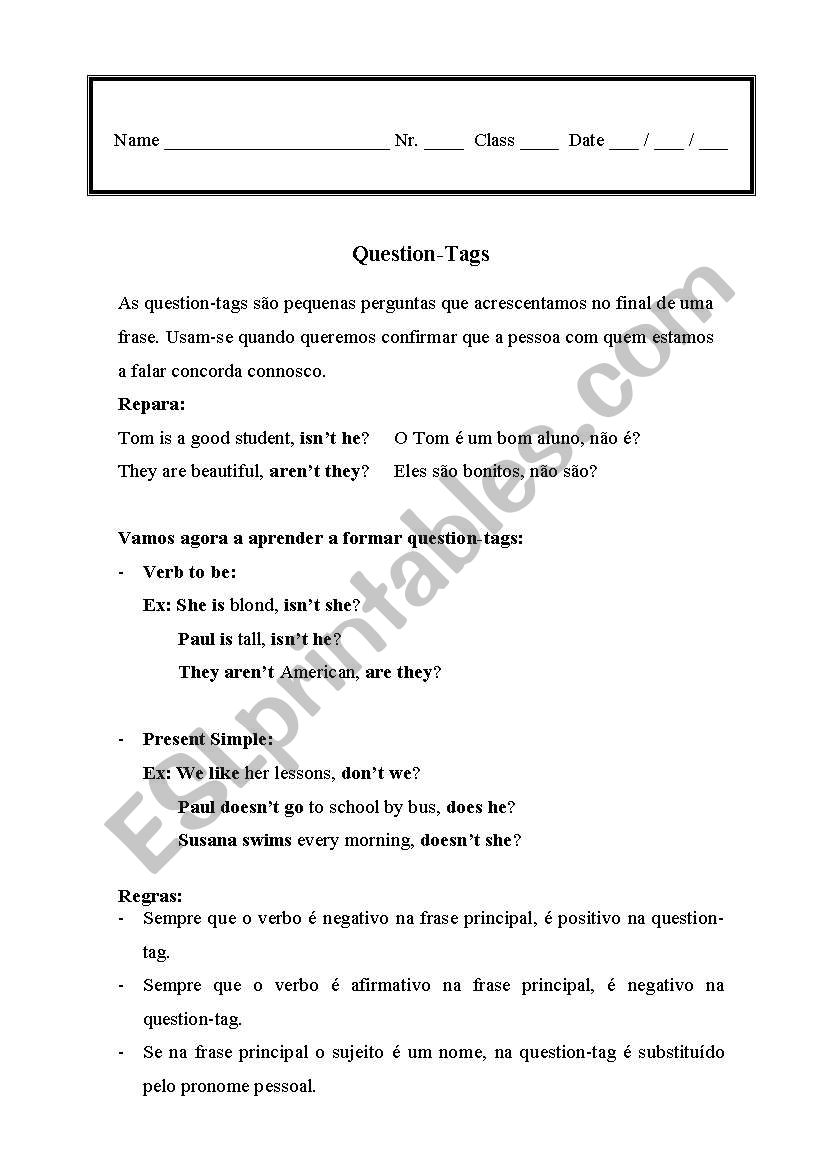 Question tags worksheet
