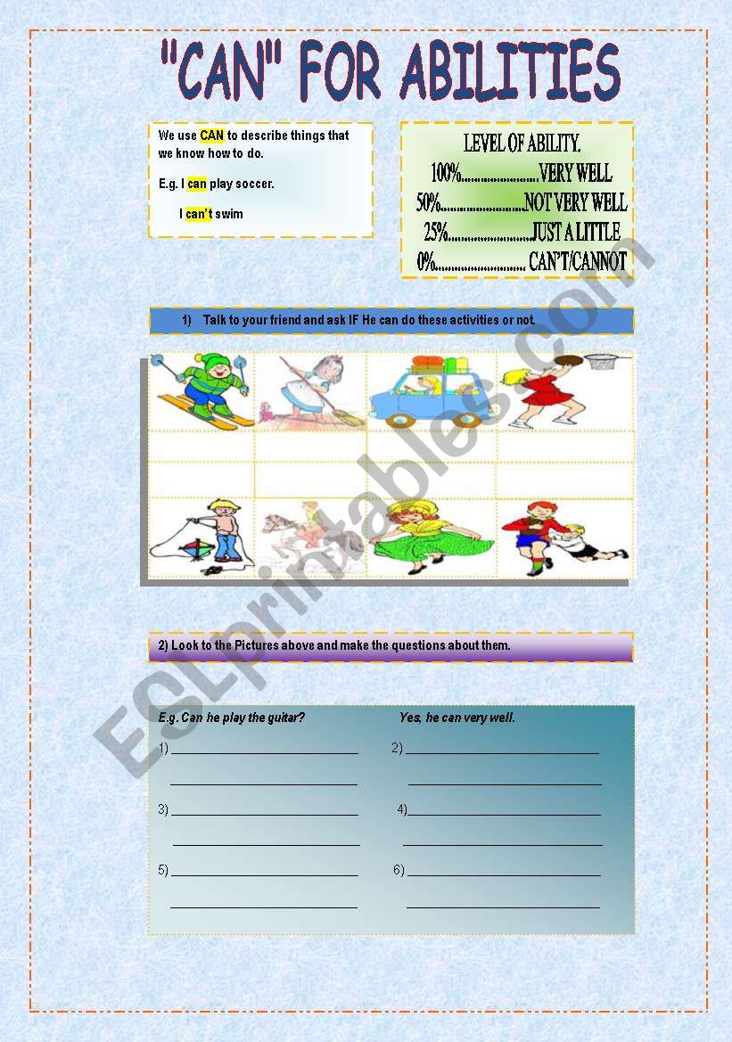 CAN for ABILITIES worksheet