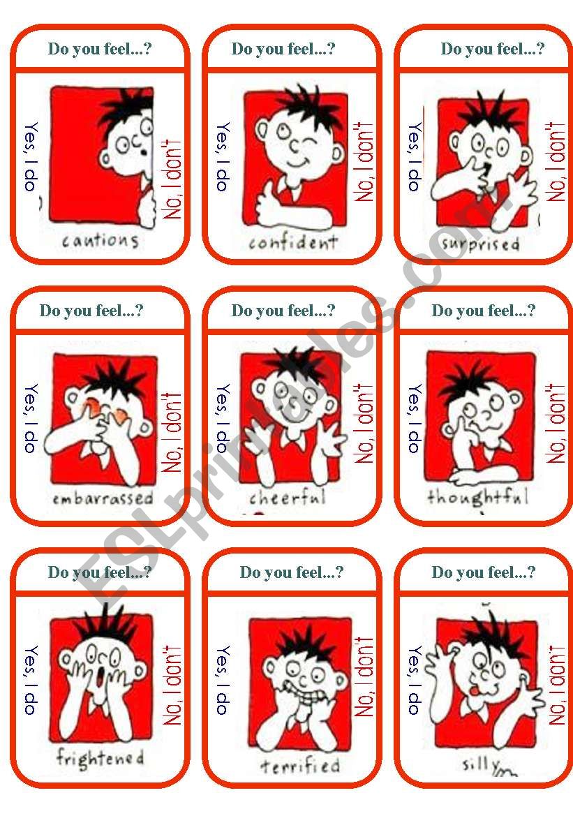 Feelings game cards (1of2) worksheet