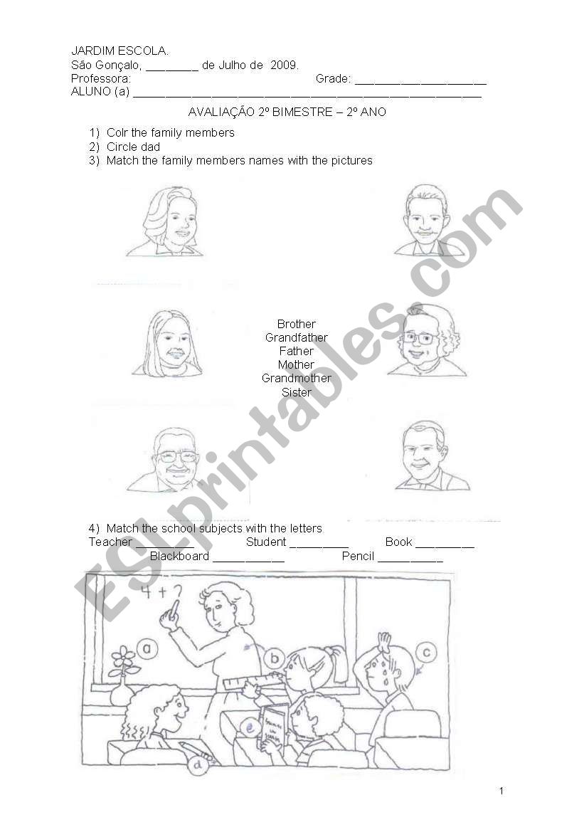 test - 2 ano do ensino fundamental - family, toys, scholl obbjects, big/small