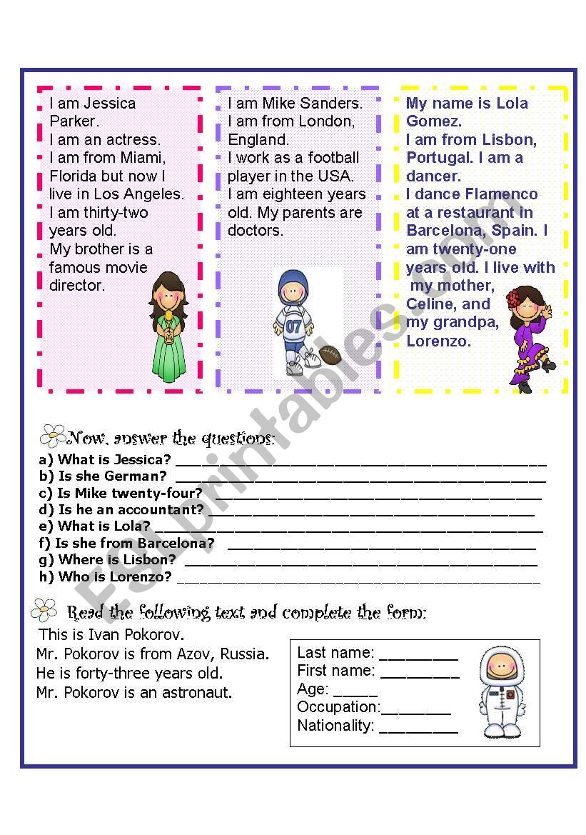 Personal information worksheet