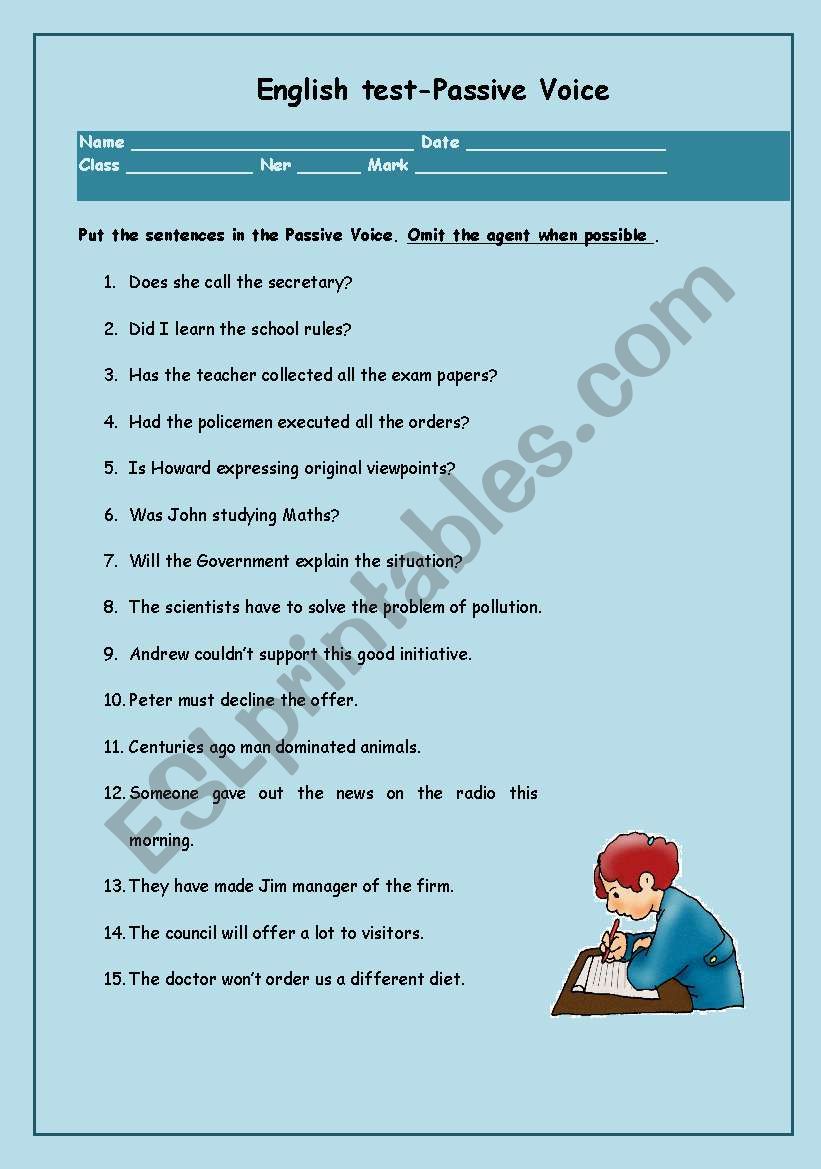 Passive voice - test worksheet