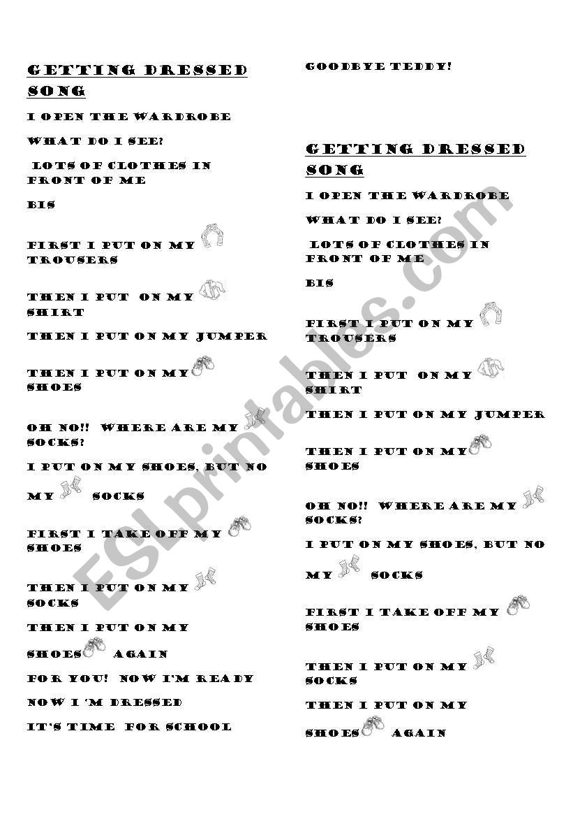 Getting dressed song worksheet