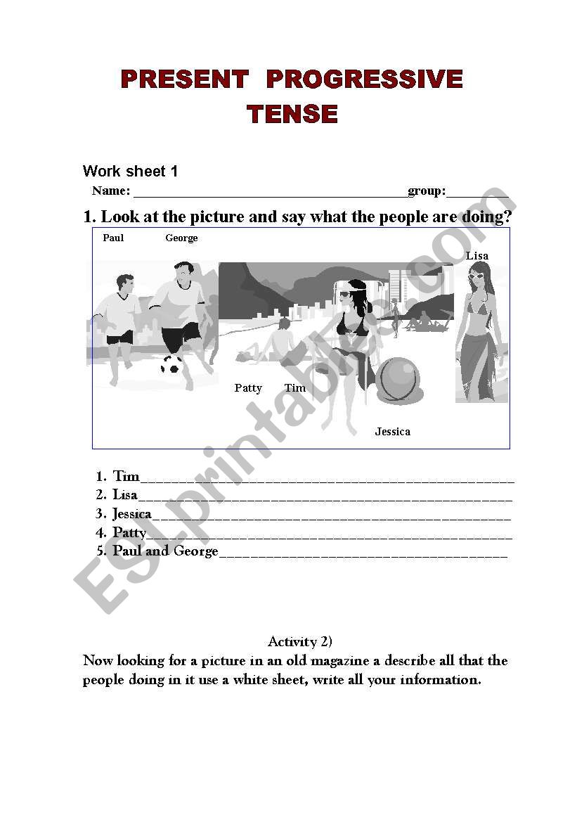 PRESENT PROGRESSSIVE TENSE worksheet