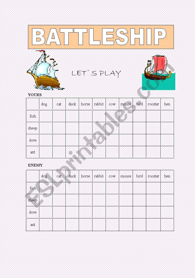 Battleship worksheet