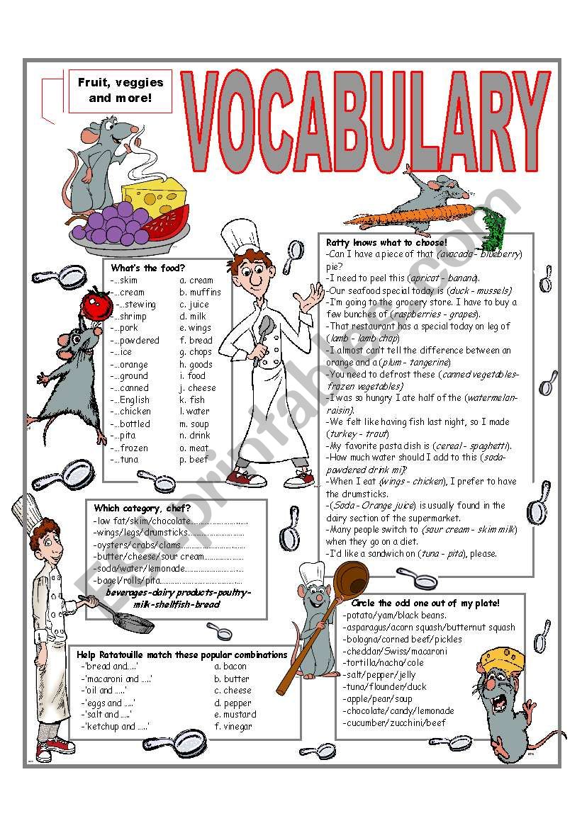 ´RECYCLING VOCABULARY´ - TOPIC: FOOD - FRUIT - VEGETABLES. Elementary and up