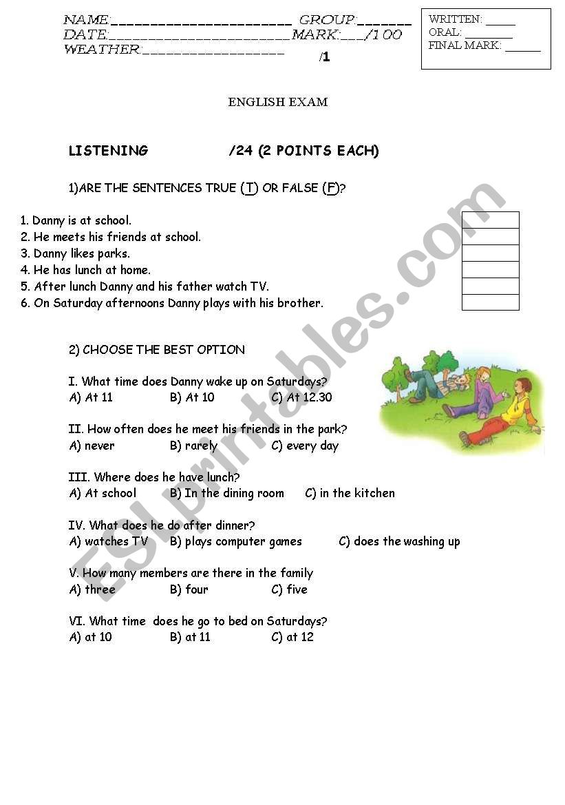 exam 1st year worksheet