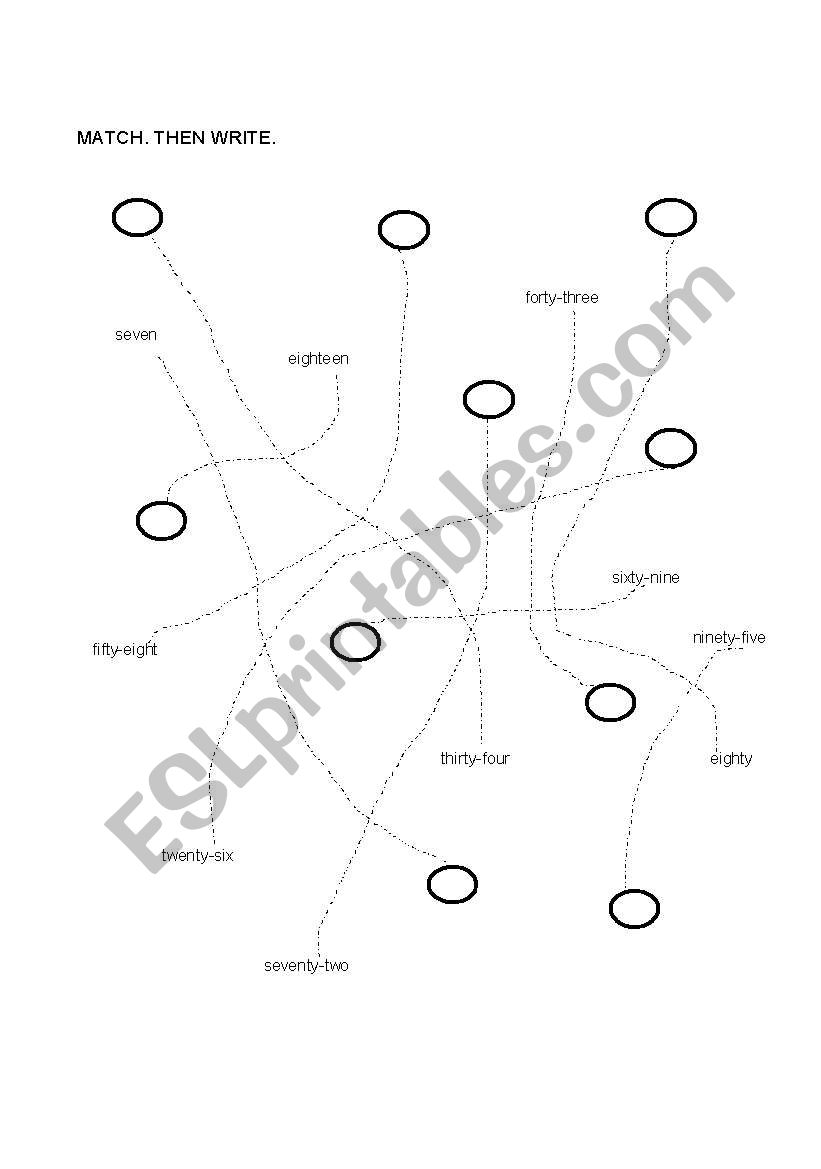 Match the numbers worksheet