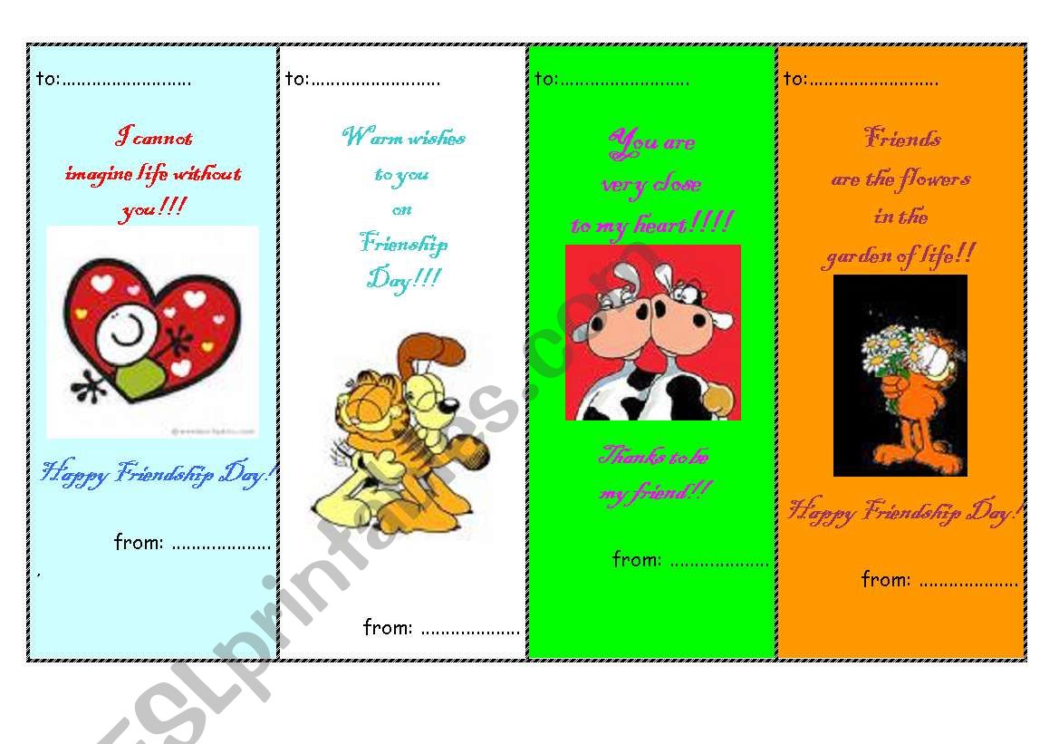 Friendship Day Bookmarks worksheet