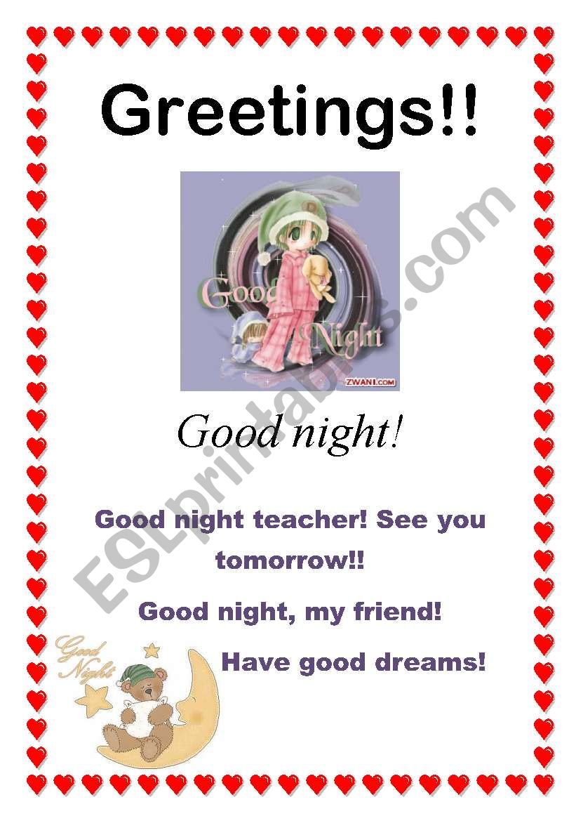 Greetings - Good night (8/10) worksheet