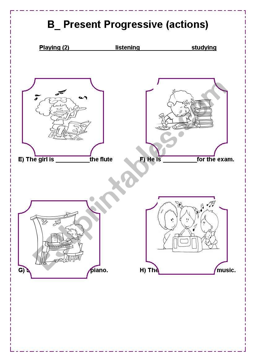 Present Progressive (actions) worksheet