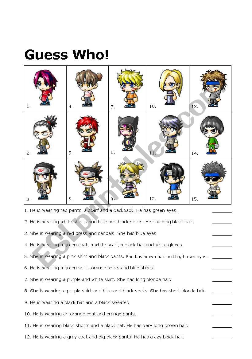 Maple Story Guess Who worksheet