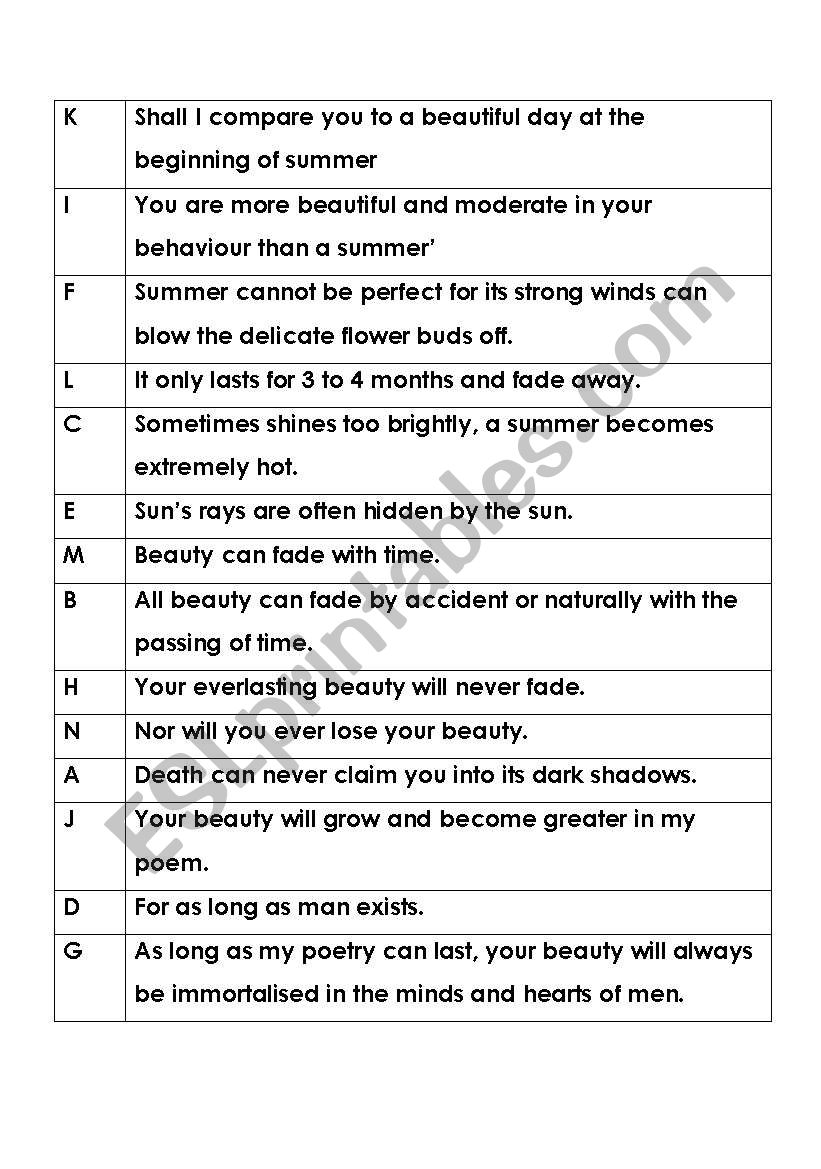 sonnet 18 worksheet